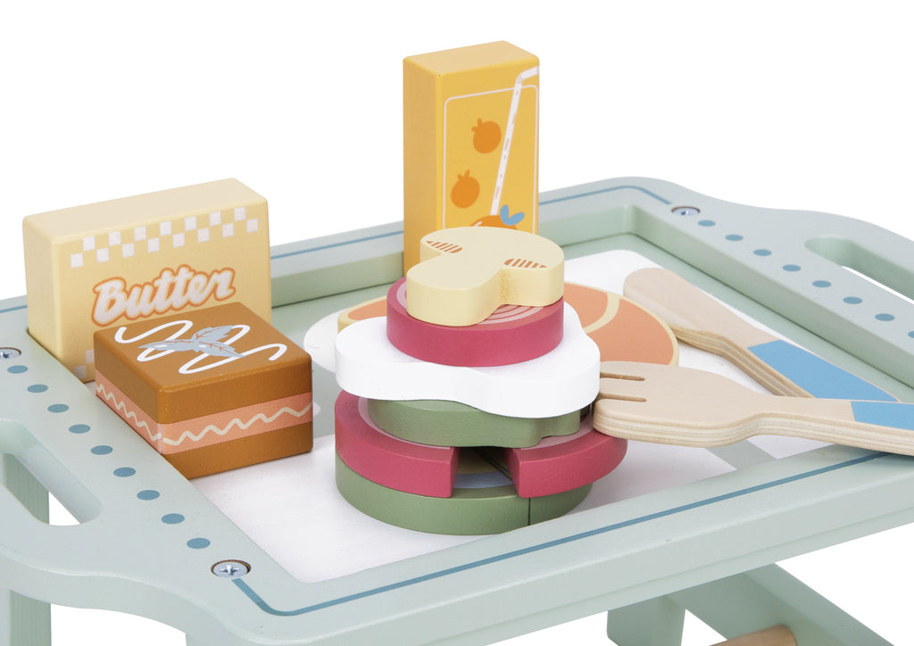 Wooden Breakfast In Bed Play Set With Tray Stands And Utensils By Tooky Toy For Imaginative Pretend Play