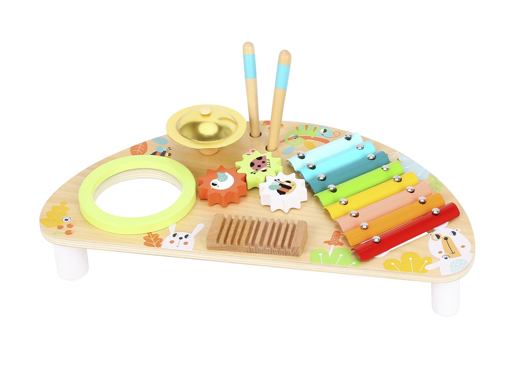 Tooky Toy Multifunctional Music Tabletop Center With Xylophone Drum High Hat Cogs For Kids