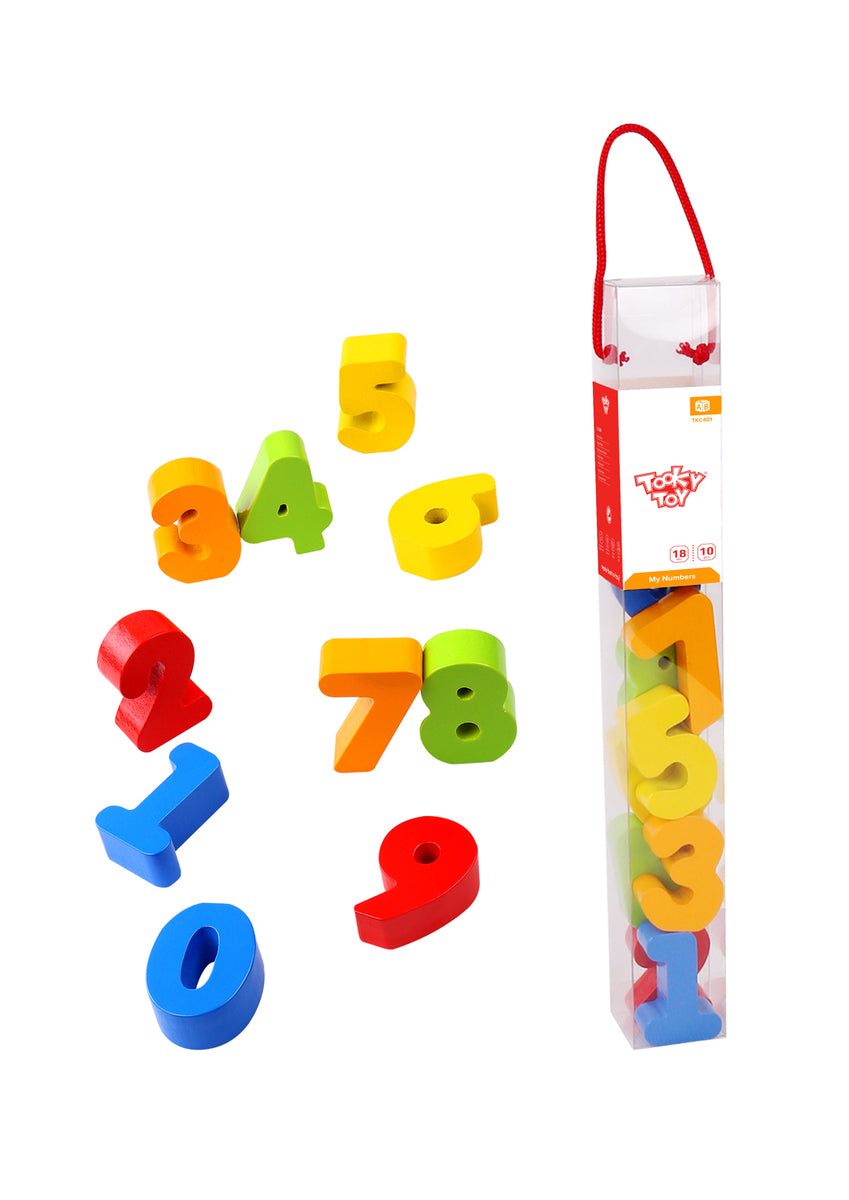 My Numbers Wooden Counting Blocks Set For Kids 0 To 9 Brightly Painted Number Blocks By Tooky Toys