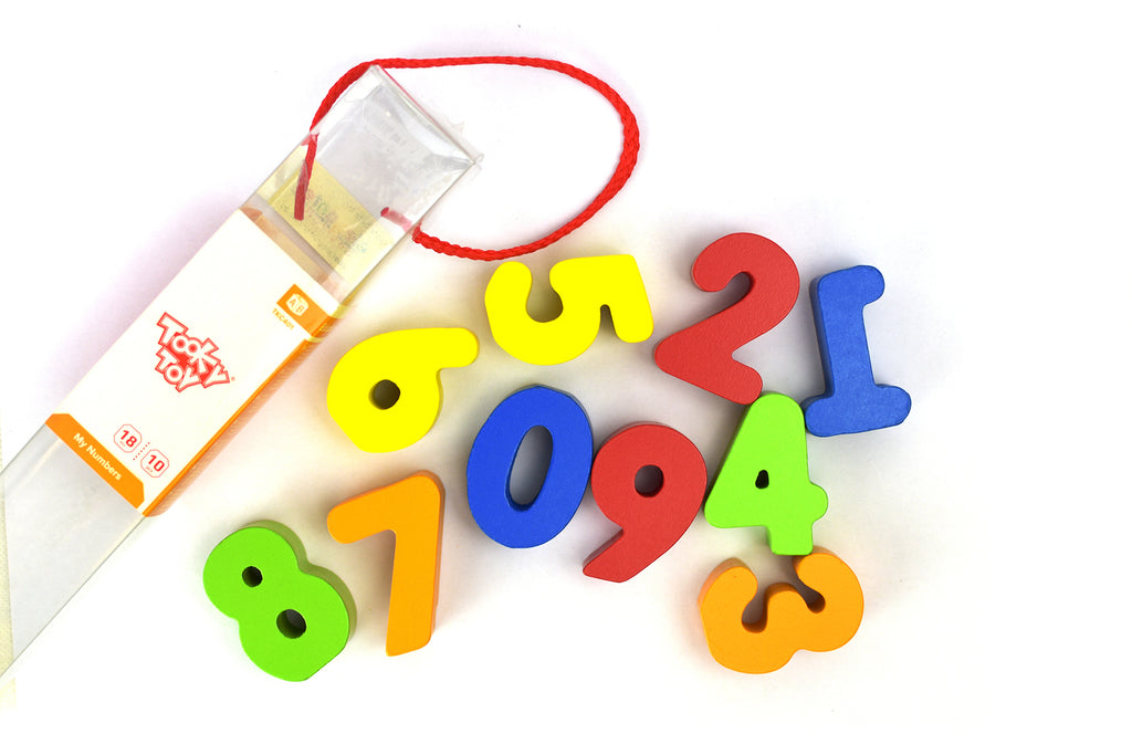 My Numbers Wooden Counting Blocks Set For Kids 0 To 9 Brightly Painted Number Blocks By Tooky Toys