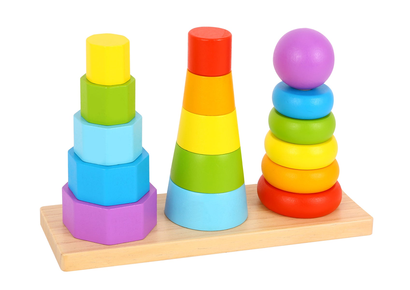 Wooden Shape Tower Stacking Blocks Three In One Educational Toy For Shapes And Colors Non Toxic Paint