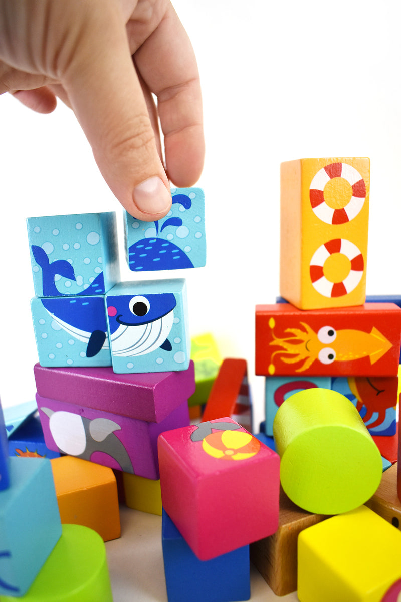 Tooky Toy Marine Building Blocks 80 Piece Sea Creatures Educational Set For Kids