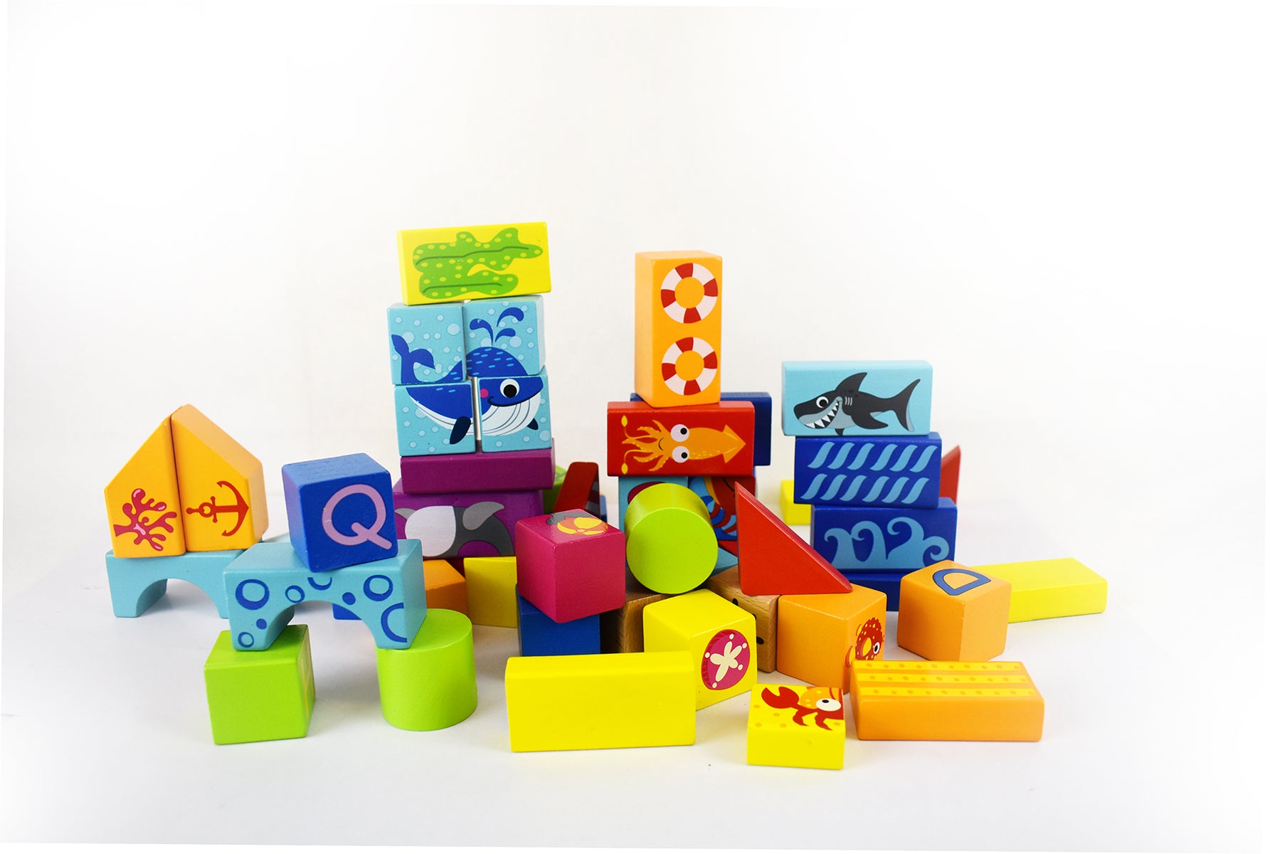 Tooky Toy Marine Building Blocks 80 Piece Sea Creatures Educational Set For Kids