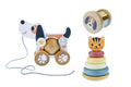 3 In 1 Wooden Baby Rattle Gift Set From Tooky Toy Cat And Puppy Dog Pull Along Toy Pack