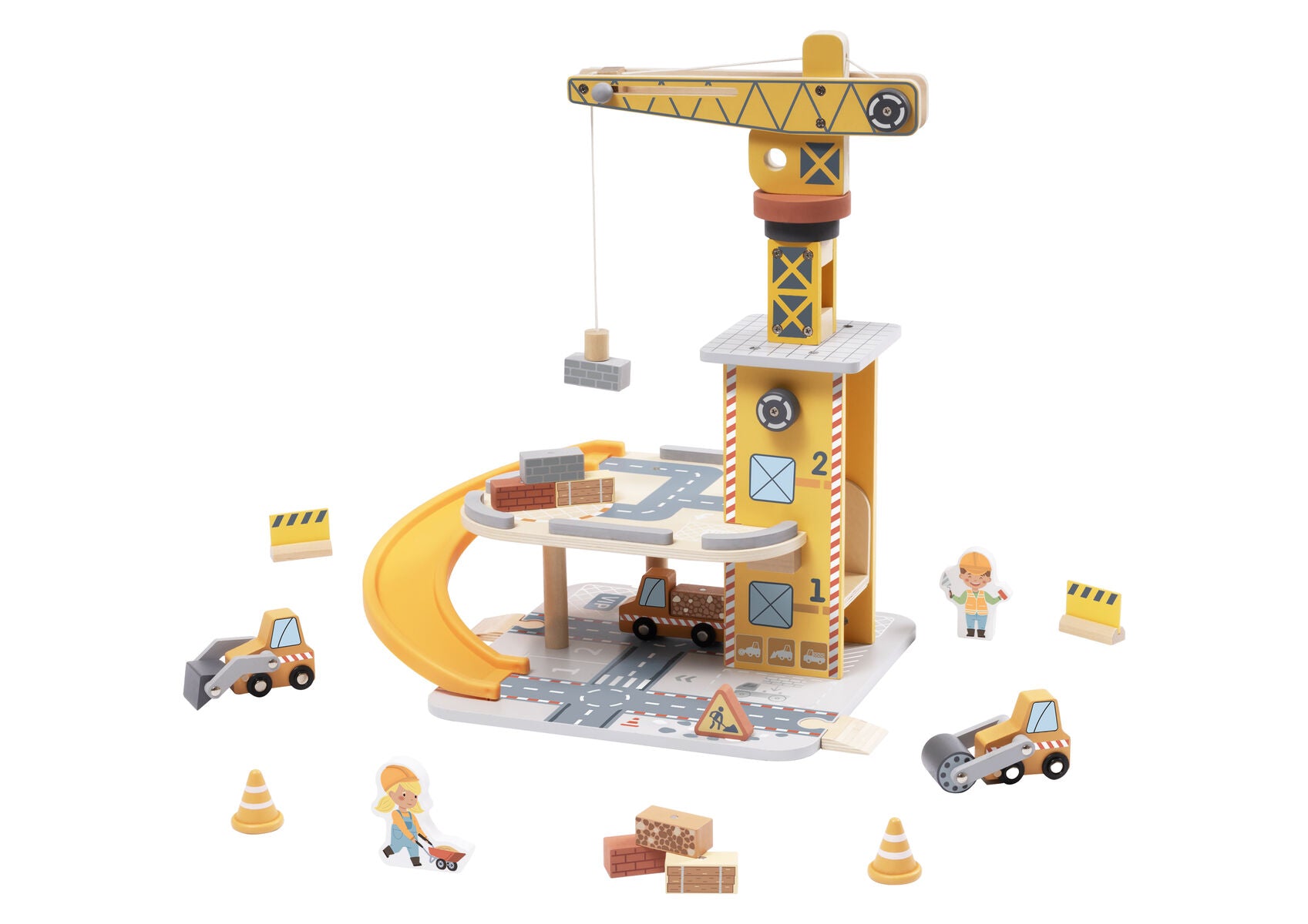 Port Crane Set By Tooky Toy For Kids With Working Crane Three Construction Trucks And Worker Figurines