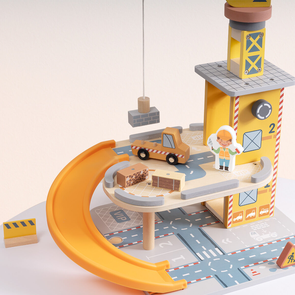 Port Crane Set By Tooky Toy For Kids With Working Crane Three Construction Trucks And Worker Figurines