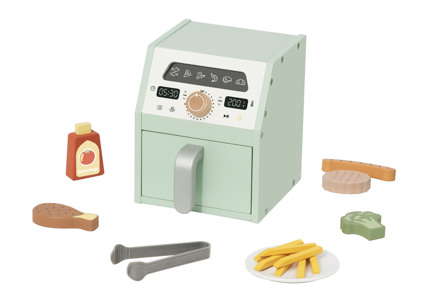 Tooky Toy Air Fryer Playset for Kids Pretend Cooking Drawer Dial Plate of Crispy Chips