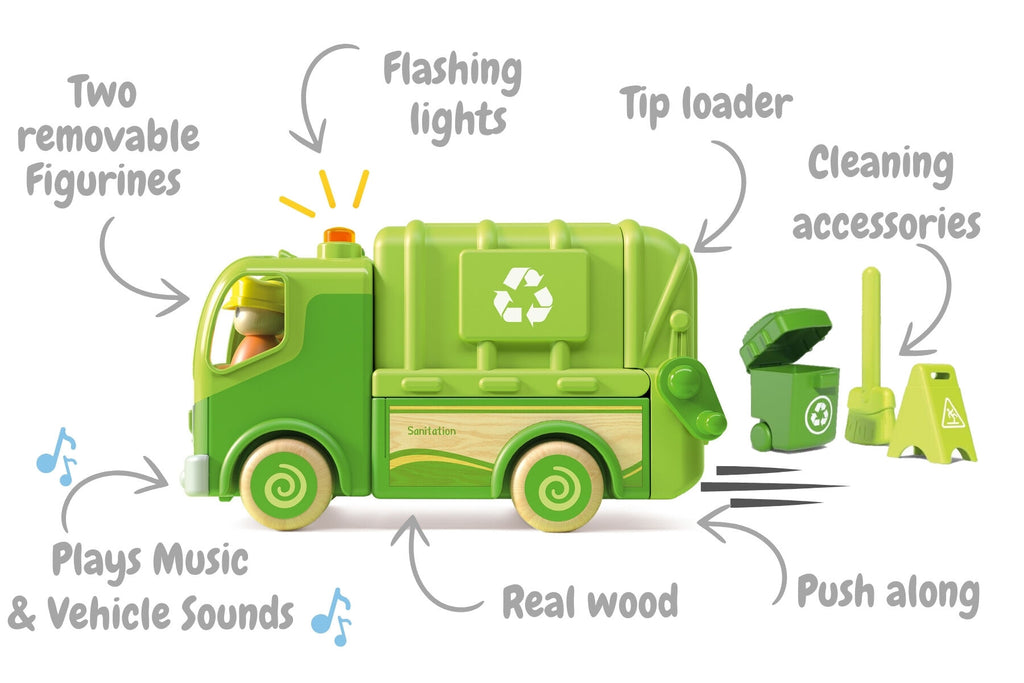 Wooden Recycle Truck With Sound And Light Wanborns Eco Friendly Educational Toy For Kids