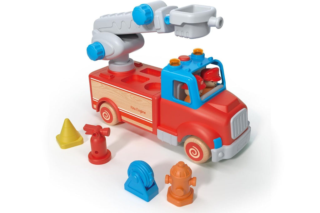 Wooden Fire Engine Toy With Sound And Light For Kids Red And Blue Fire Truck Playset