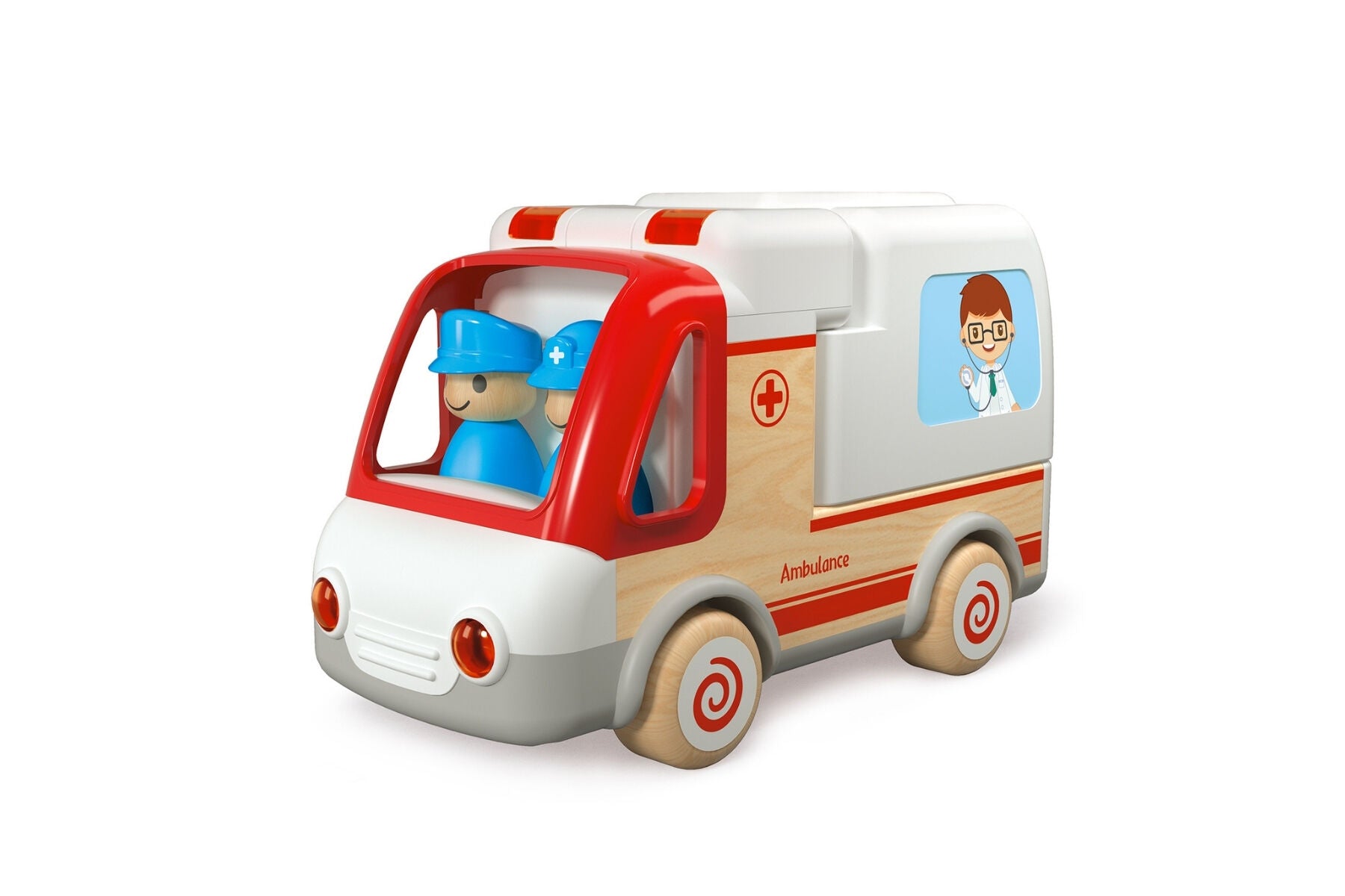 Wooden Ambulance and Accessories With Sound and Light Playset for Kids Durable ABS Wood Construction Wanborns