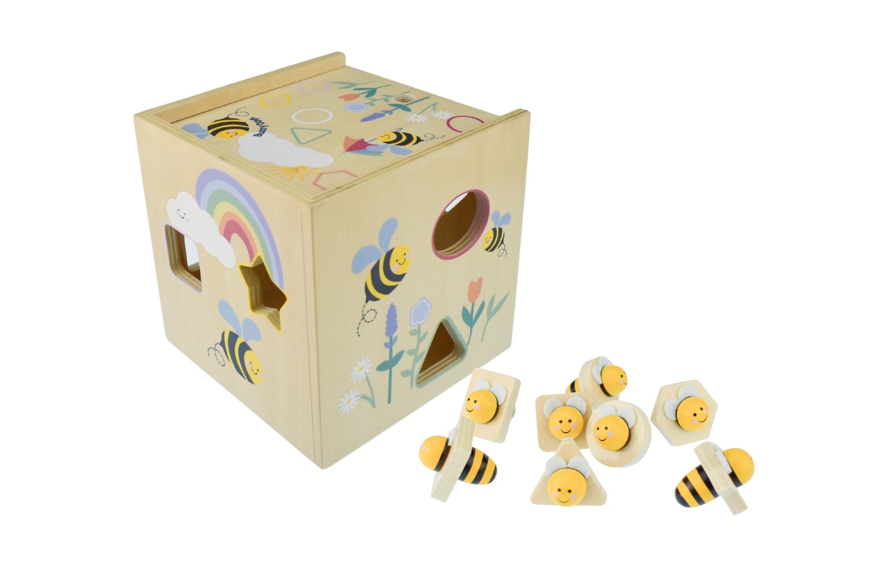 Koala Dream Buzzy Days Bee Shape Sorter Wooden Educational Toy With 8 Bee Shapes And Flower Designs