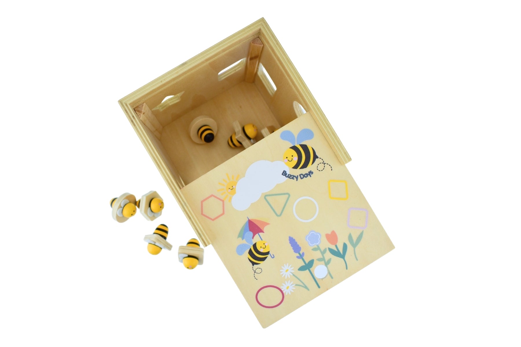 Koala Dream Buzzy Days Bee Shape Sorter Wooden Educational Toy With 8 Bee Shapes And Flower Designs