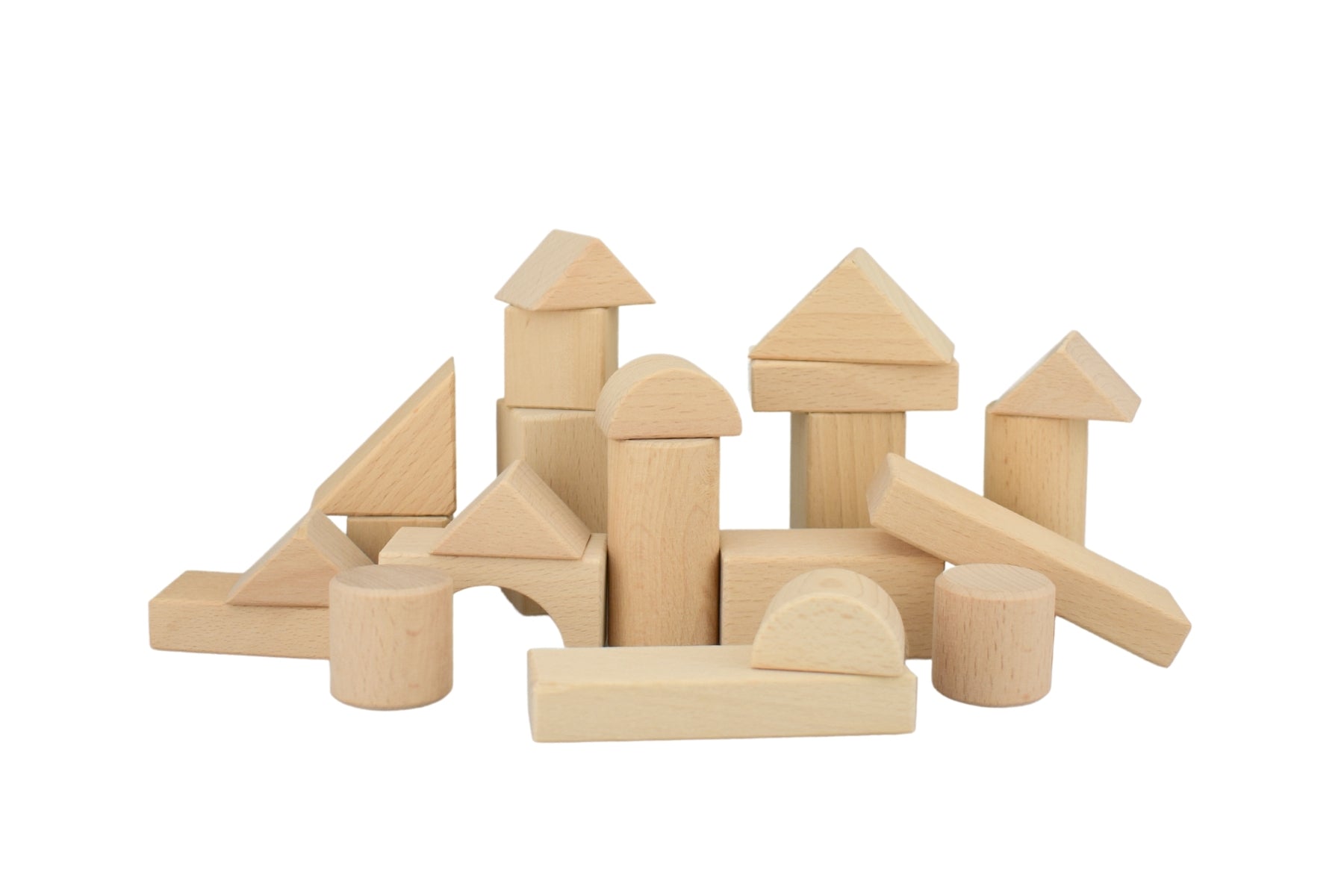 Natural Wooden Blocks 22 Piece Beech Wood Set For Kids Educational Stacking Building Toy